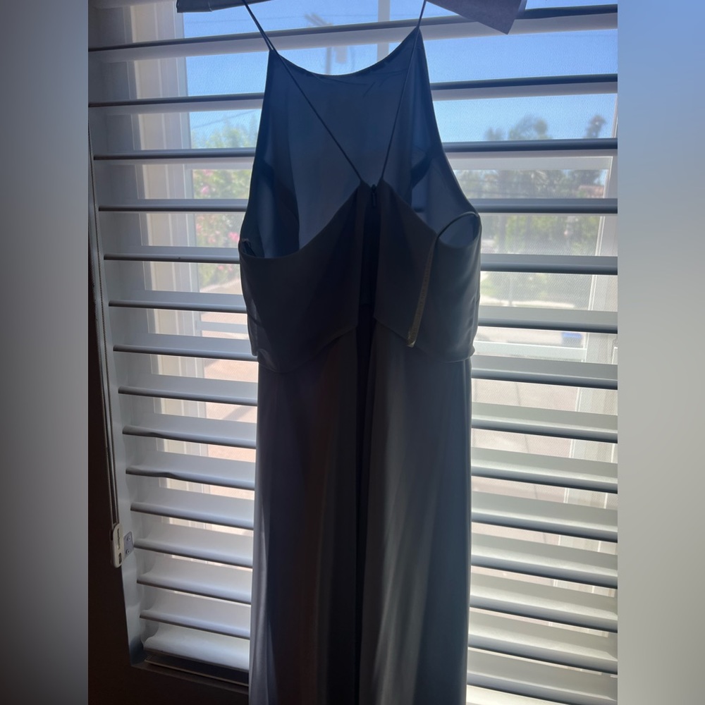 Long halter whisper blue dress chiffon